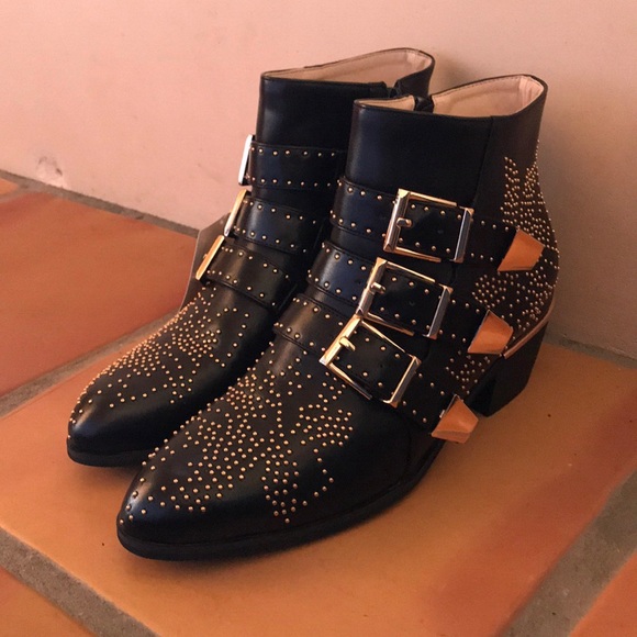 gold studded ankle boots